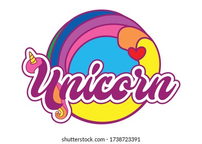 Unicorn Logo with Rainbow and Red Heart