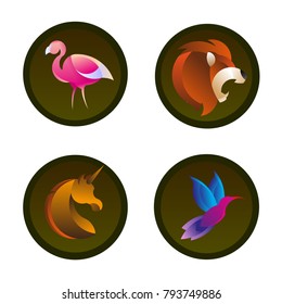 Unicorn logo template. Horse graphic sign. Hummingbird Mascot design element. Simple Colibri logotype. Creativity concept symbol. Flamingo Minimalistic pictogram. Geometric icon design