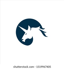 unicorn logo vector with a white head of the unicorn on a circle as an O letter