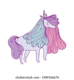 unicorn long mane cartoon isolated