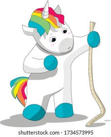 Das Einhorn schaut auf ein Lineal