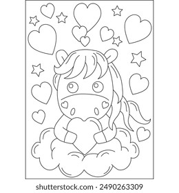 unicorn love and affection theme coloring book page for kids or grown adults coloring book mindful relaxation activity