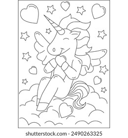 unicorn love and affection theme coloring book page for kids or grown adults coloring book mindful relaxation activity