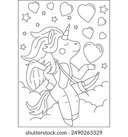 unicorn love and affection theme coloring book page for kids or grown adults coloring book mindful relaxation activity