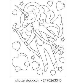 unicorn love and affection theme coloring book page for kids or grown adults coloring book mindful relaxation activity