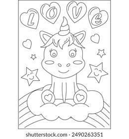 unicorn love and affection theme coloring book page for kids or grown adults coloring book mindful relaxation activity