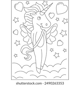 unicorn love and affection theme coloring book page for kids or grown adults coloring book mindful relaxation activity