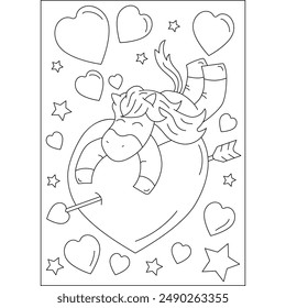 unicorn love and affection theme coloring book page for kids or grown adults coloring book mindful relaxation activity