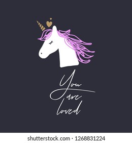 Unicorn in love, baby stylish illustration, unique print for posters, cards, mugs, clothes and other. Vector and jpg image, clipart, editable isolated details.