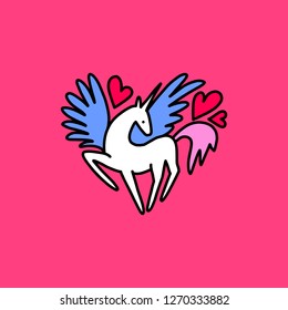 Unicorn in love. Pegasus in love. Unicorn Pin. Valentine's day card.