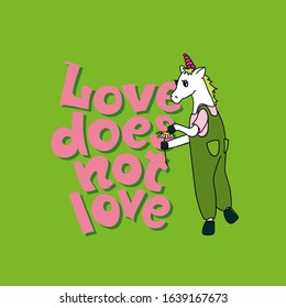 Unicorn in love. Vector illustration with lettering.