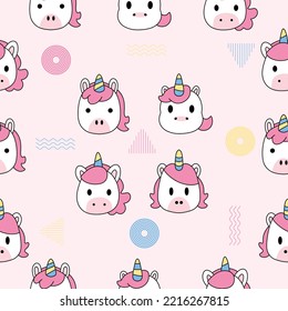 unicorn lovely cute mascot characters seamless pattern premium vector