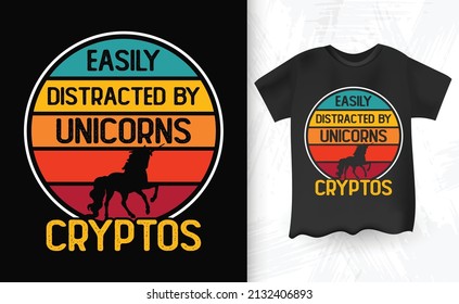 unicorn Lover Bitcoin BTC Crypto Currency Vintage T-shirt Design 