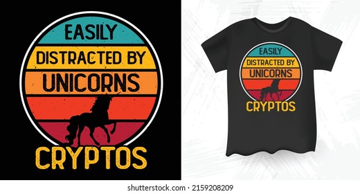 Unicorn Lover Funny Retro Vintage Bitcoin BTC CryptoCurrency T-shirt Design