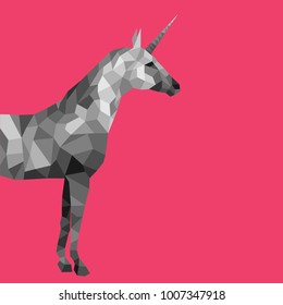 Unicorn low poly vector design on pink background. 