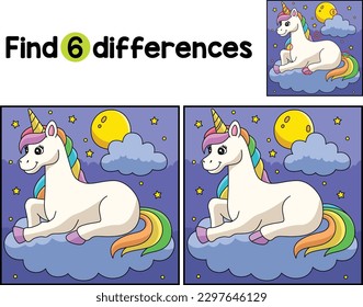 El unicornio que descansa en la nube encuentra las diferencias