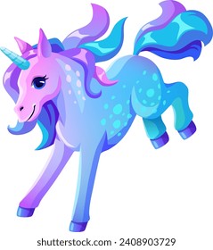 Unicorn magic. 3d rainbow pegasus flies in sky. Vector cartoon fairy character isolated on white background for computer game, children books.