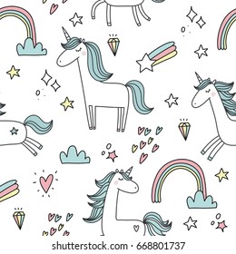 Unicorn and magic. Cute seamless pattern 