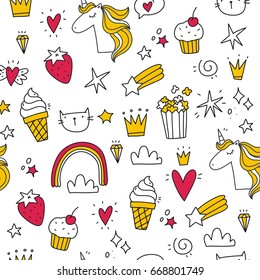 Unicorn and magic. Cute seamless pattern 