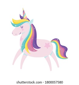 unicorn magic fantasy rainbow horn mane cartoon isolated icon design over white background vector illustration