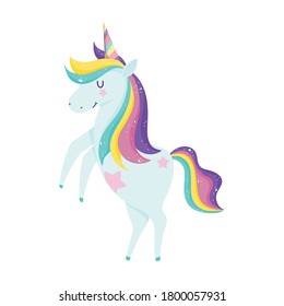 unicorn magic fantasy rainbow horn mane cartoon isolated icon design over white background vector illustration