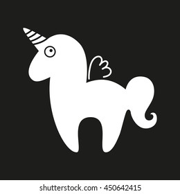 Unicorn. Magic horse with horn and wings. Unicorn silhouette on background. Vector illustration. 