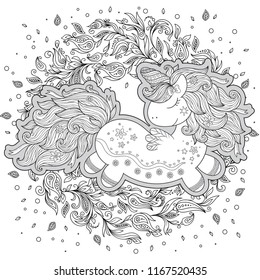 Unicorn magical animal. Black, white. Coloring book page for adult and kids. Zentangle Illustration. Fairytale, amazing wonderland