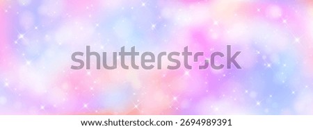 Unicorn magical bokeh background with pastel rainbow gradient and sparkling stars for fantasy design. Soft pink, purple and blue colors with glowing light effects. Dreamy fairy tale atmosphere.