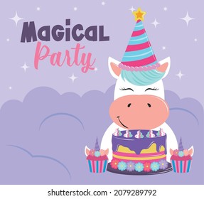 unicorn magical party sweet cake card