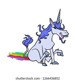 Unicorn makes rainbow cartoon
