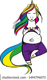 Unicorn makes yoga tree pose