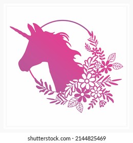 Unicorn Mandala with Flower. Vector, Line Art