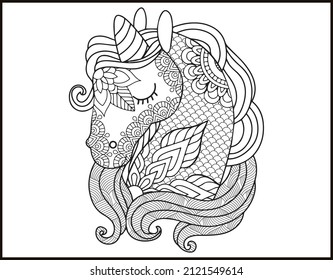 Página de unicornio de unicornio, vector de Mandala y color de unicornio