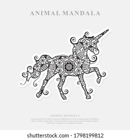 Estilo de arte de la línea de vectores de Mandala de Unicornio 