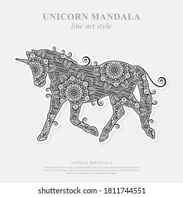 Unicorn Mandala Vector Line Art Style