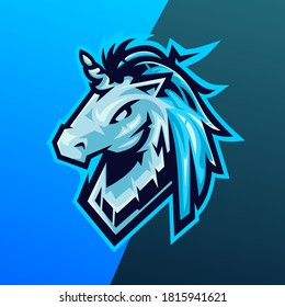 unicorn mascot esport gaming logo design illustration