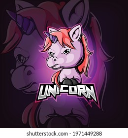 Unicorn mascot esport logo design of illustration