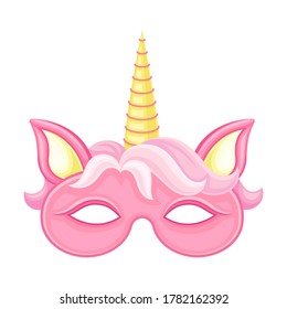 Unicorn Mask with Horn as Carnival or Party Attribute Vector Illustration