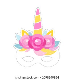 Unicorn Mask Photo Booth Prop. Birthday or Slumber Party Decor. Vector Design.