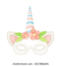 Unicorn Mask with Twisted Horn as Party Birthday Photo Booth Prop Vector Illustration