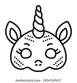 Unicorn masquerade mask, vector black line icon