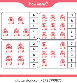 Unicorn math counting educational worksheet