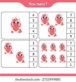 Unicorn math counting educational worksheet