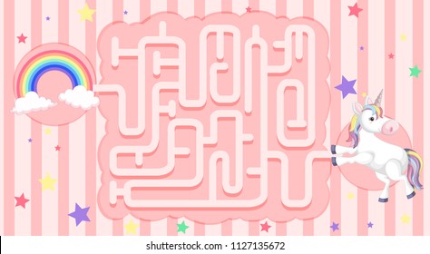 Unicorn Maze Puzzle Game Illustration