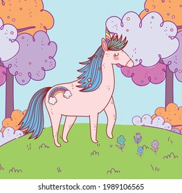 caricatura de unicornio en la pradera