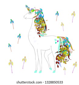 Unicorn in the meadow. Vector illustration.