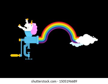 Unicorn in meat grinder rainbow minced meat