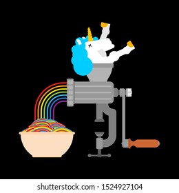 Unicorn in meat grinder rainbow minced meat