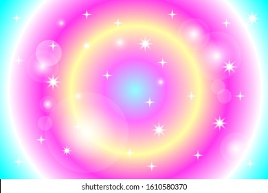 Unicorn or mermaid background, rainbow backdrop, gradient card with glitter, princess vector background