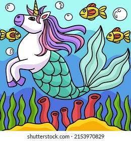 Unicorn Mermaid Colored Cartoon Illustration